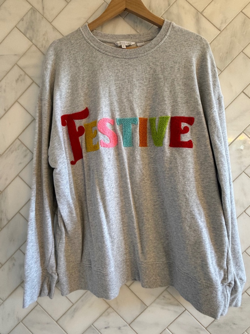 Embroidered “FESTIVE” Sweatshirt- gray